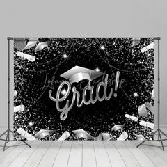 Lofaris Glitter Silver And Black Happy Graduation Backdrop