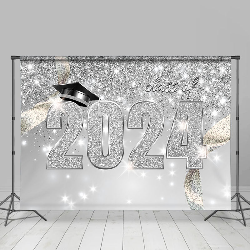 Lofaris Glitter Silver Class Of 2024 Graduation Backdrop
