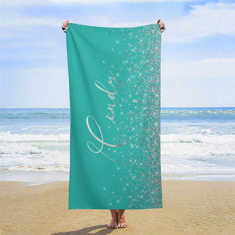 Lofaris Glitter Silver Custom Name Summer Beach Towel