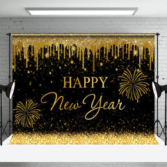 Lofaris Glitter Sparkle Gold Black Happy New Year Backdrop