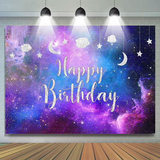 Lofaris Glitter Starry Purple Galaxy Happy Birthday Backdrop