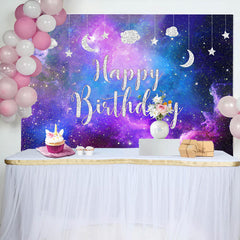 Lofaris Glitter Starry Purple Galaxy Happy Birthday Backdrop