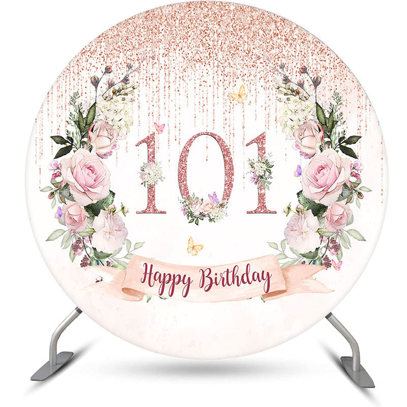 Lofaris Glitter Tassels Floral Round 101st Birthday Backdrop