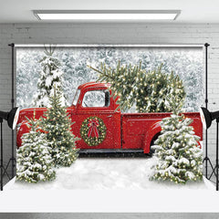 Lofaris Glitter Xmas Tree Red Truck Snowy Winter Backdrop