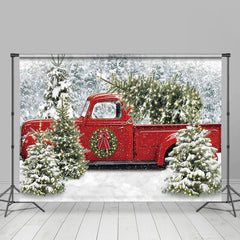 Lofaris Glitter Xmas Tree Red Truck Snowy Winter Backdrop