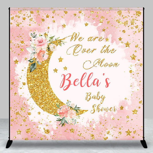 Lofaris Glittle Pink Over The Moon Custom Baby Shower Backdrop