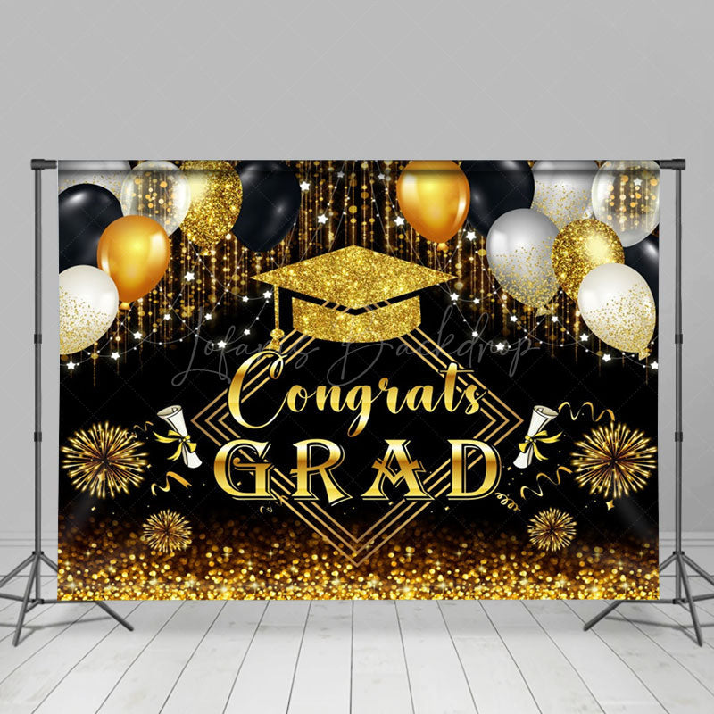 Gloden Glitter Balloon Tassel Graduation Backdrop - Lofaris