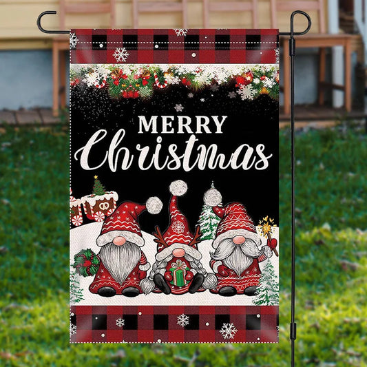 Lofaris Gnome Plaid Burlap Snowy Merry Christmas Garden Flag