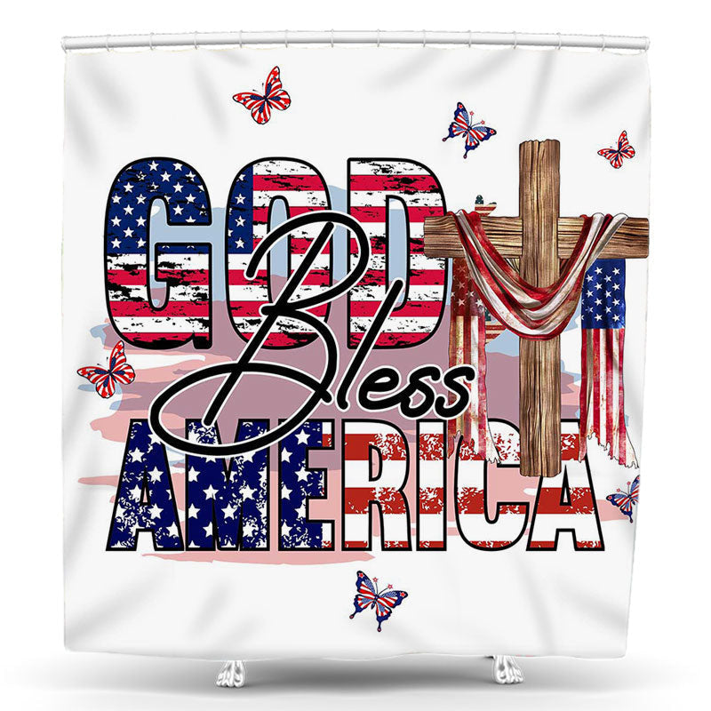 Lofaris God Bless American Wooden Cross Flag Shower Curtain
