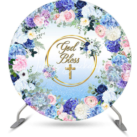 Lofaris God Bless Colorful Floral Round Baptism Backdrop