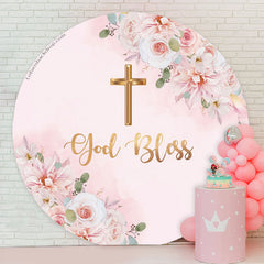 Lofaris God Bless Pink Floral Round Backdrop For Baptism
