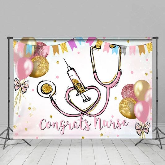 Lofaris Gold And Pink Glitter Ballons Congrats Nurse Backdrop