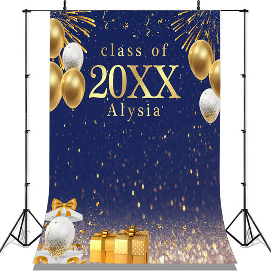 Lofaris Gold Ballons And Gifts Bokeh Blue Class Of 2022 Backdrop