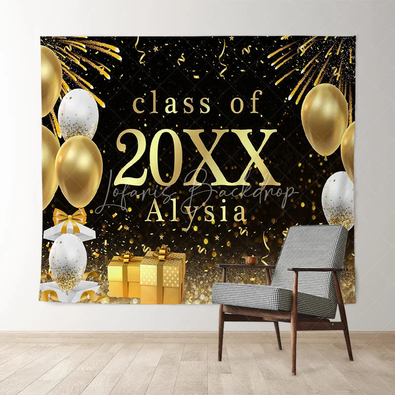 Lofaris Gold Ballons Bokeh Glitter Class Of 2022 Black Backdrop