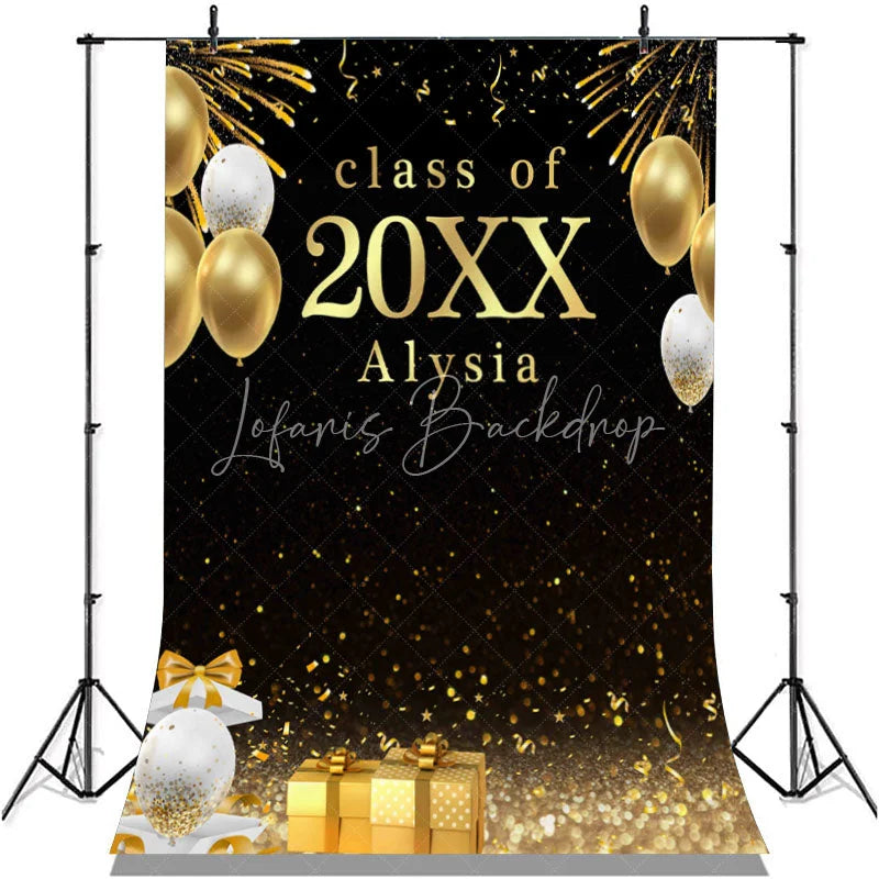 Lofaris Gold Ballons Bokeh Glitter Class Of 2022 Black Backdrop