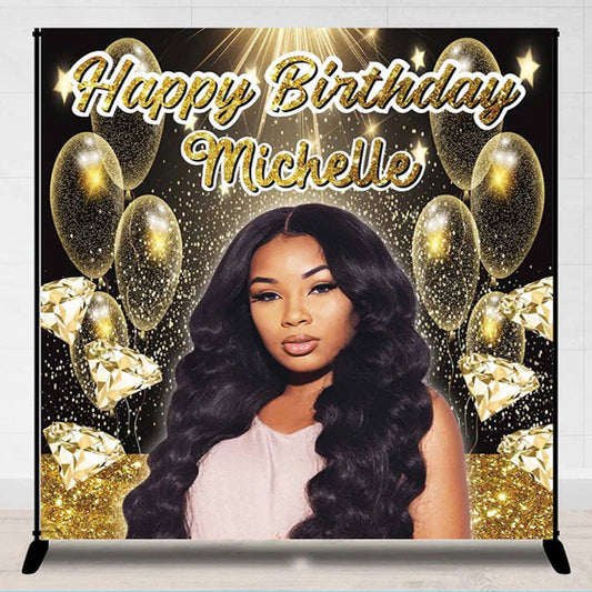Lofaris Gold Balloon Diamond Custom Photo Birthday Backdrop