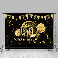 Lofaris Gold Balloon Flag Glitter 50th Anniversary Backdrop