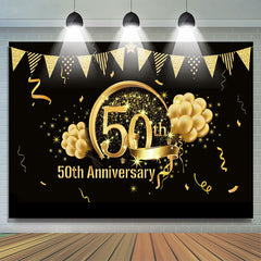Lofaris Gold Balloon Flag Glitter 50th Anniversary Backdrop