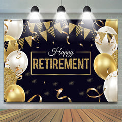 Lofaris Gold Balloon Ribbon Black Happy Retirement Backdrop