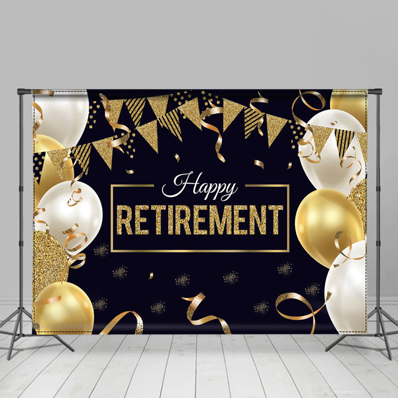 Lofaris Gold Balloon Ribbon Black Happy Retirement Backdrop