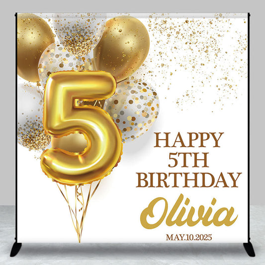 Lofaris Gold Balloons Custom 5th Birthday Backdrop For Girl