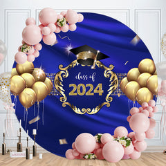 Lofaris Gold Balloons Navy Blue Class Of 2022 Round Backdrop