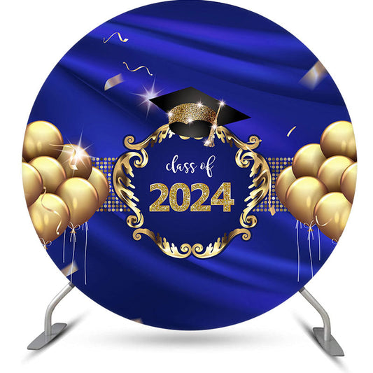 Lofaris Gold Balloons Navy Blue Class Of 2023 Round Backdrop