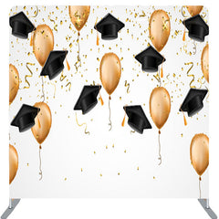 Lofaris Gold Balloons Ribbons Black Caps Graduation Backdrop