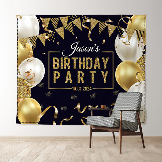 Lofaris Gold Balloons Ribbons Custom Birthday Party Backdrop