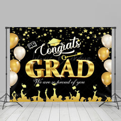 Lofaris Gold Beige Balloon Stars Bokeh Graduation Backdrop