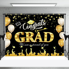 Lofaris Gold Beige Balloon Stars Bokeh Graduation Backdrop