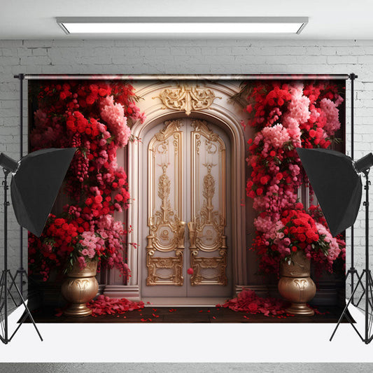 Lofaris Gold Beige Luxury Door Red Rose Vase Photo Backdrop