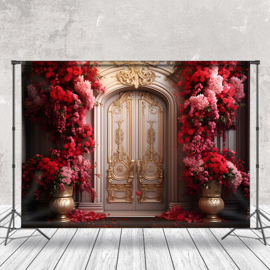 Lofaris Gold Beige Luxury Door Red Rose Vase Photo Backdrop
