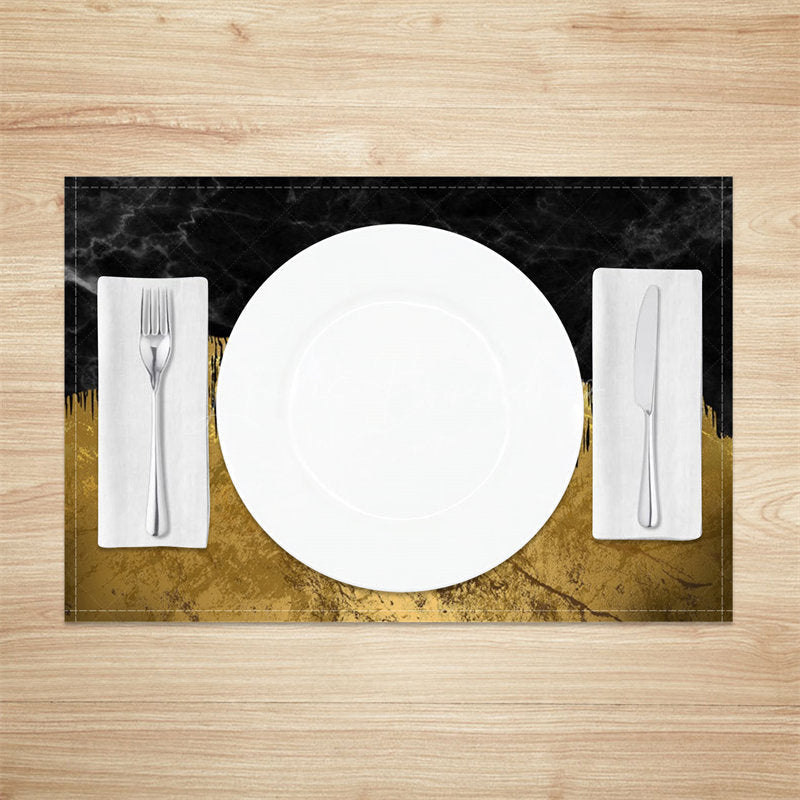 Lofaris Gold Black Abstract Fabric Dining Set Of 4 Placemats