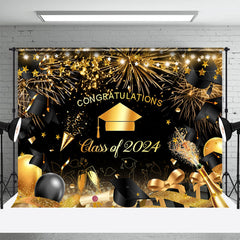 Lofaris Gold Black Bachelor Hat Bokeh Graduation Backdrop
