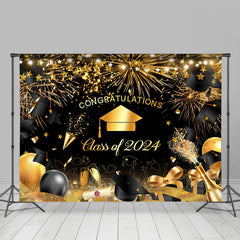 Lofaris Gold Black Bachelor Hat Bokeh Graduation Backdrop