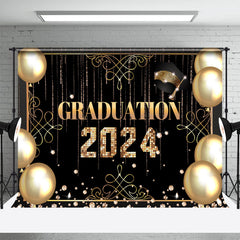 Lofaris Gold Black Balloon Happpy 2024 Graduation Backdrop