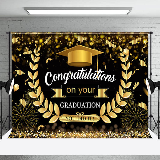 Lofaris Gold Black Wheat Ear Congrats Graduation Party Backdrop
