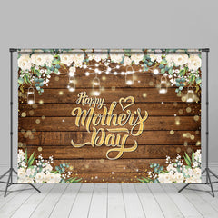 Lofaris Gold Boho Floral Wooden Happy Mothers Day Backdrop