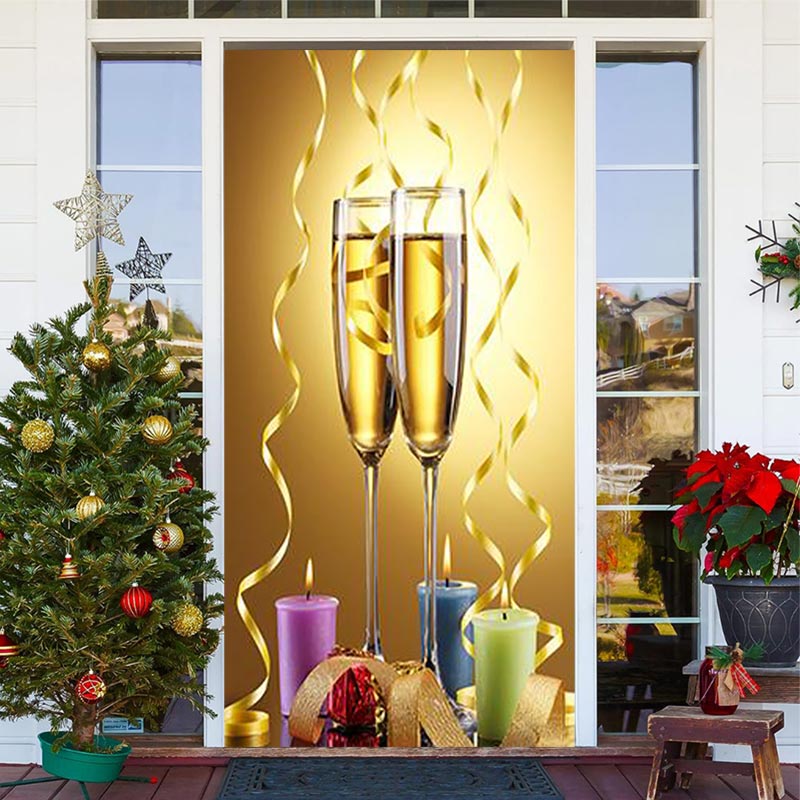 Lofaris Gold Champagne Ribbon Candle New Year Door Cover