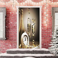 Lofaris Gold Champagne Ribbon Clock New Year Door Cover