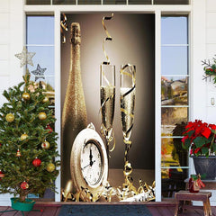 Lofaris Gold Champagne Ribbon Clock New Year Door Cover