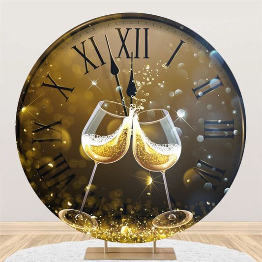 Lofaris Gold Clock Bokeh Champagne Round New Year Backdrop