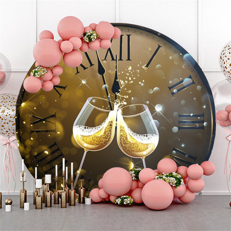 Lofaris Gold Clock Bokeh Champagne Round New Year Backdrop