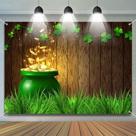 Lofaris Gold Coins Wood Board Grass St Patricks Day Backdrop