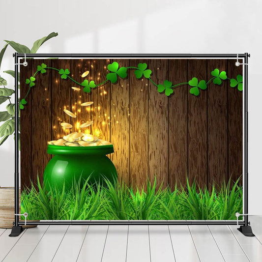 Lofaris Gold Coins Wood Board Grass St Patricks Day Backdrop