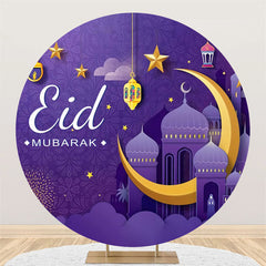 Lofaris Gold Crescent Purple Star Round Eid Mubarak Backdrop
