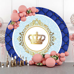 Lofaris Gold Crown Blue Birthday Party Round Backdrop Cover