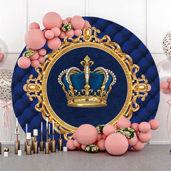Lofaris Gold Crown Blue Girl Birthday Party Round Backdrop