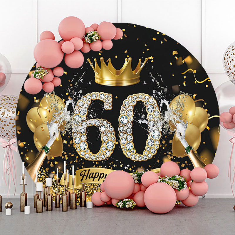 Lofaris Gold Crown Champagne Round 60th Birthday Backdrop